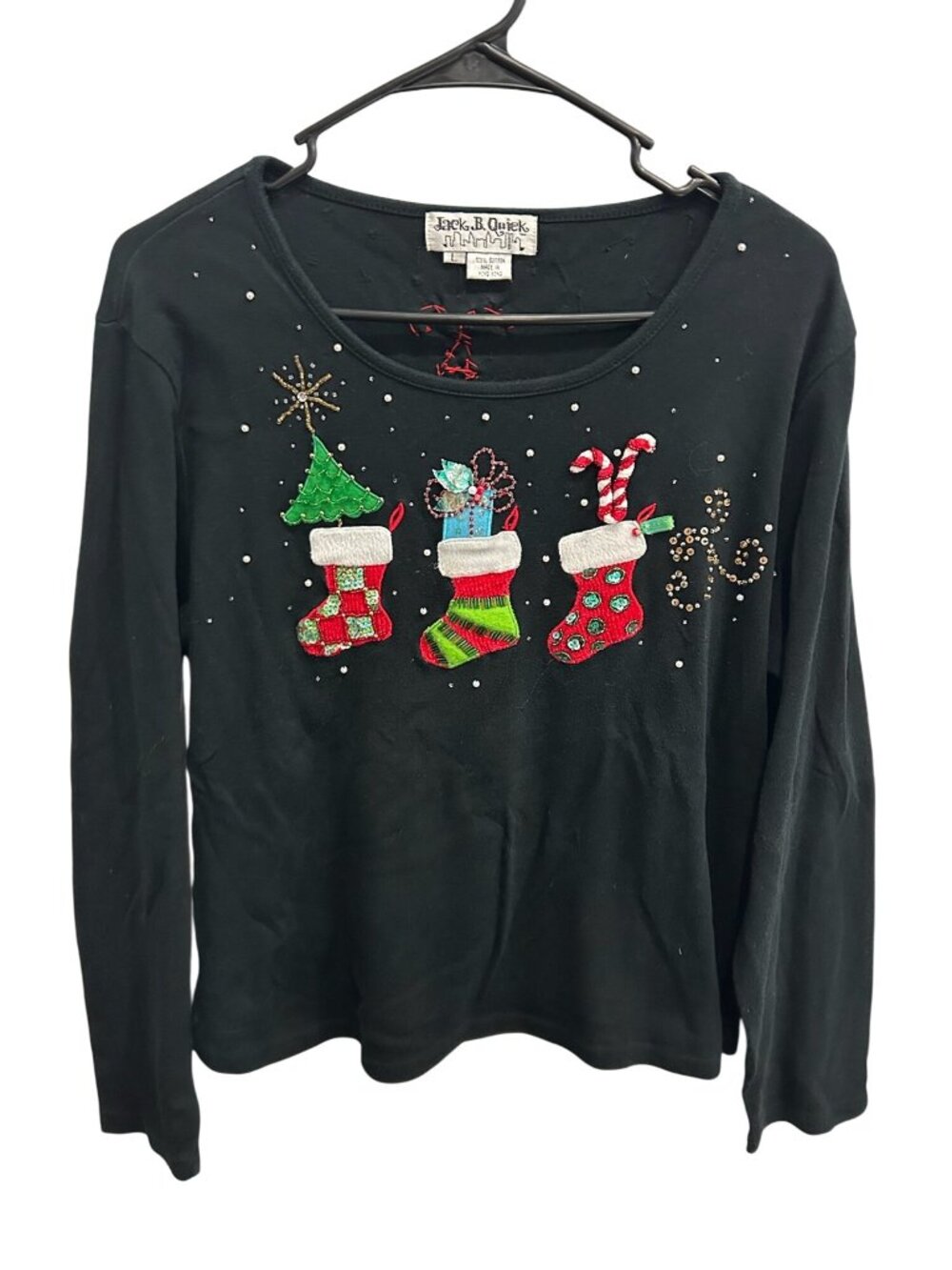 Vintage Jack B. Quick Christmas Holiday Long Sleeve Shirt Black Multi Sz Large